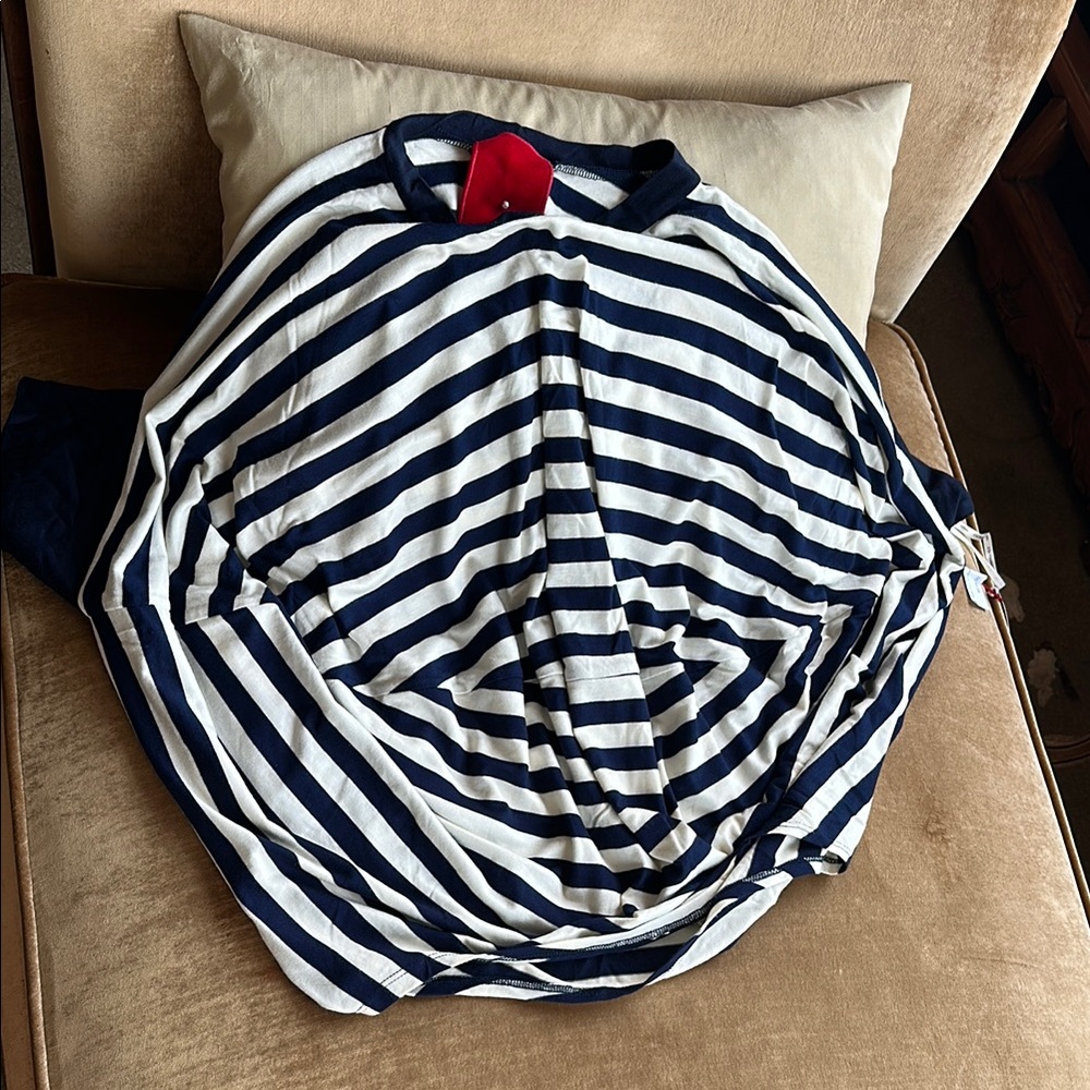 Cute stripes Balloon Top tee blouse Milky white and Navy Buttery soft Lux tee